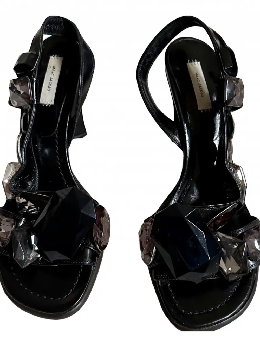 Marc Jacobs Black Jeweled Slingback Heels